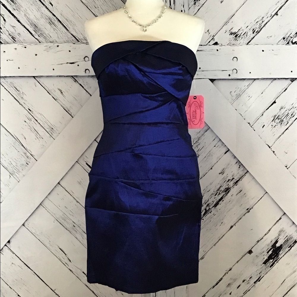 Pompous Girly Strapless Cobalt Blue Dress NWT